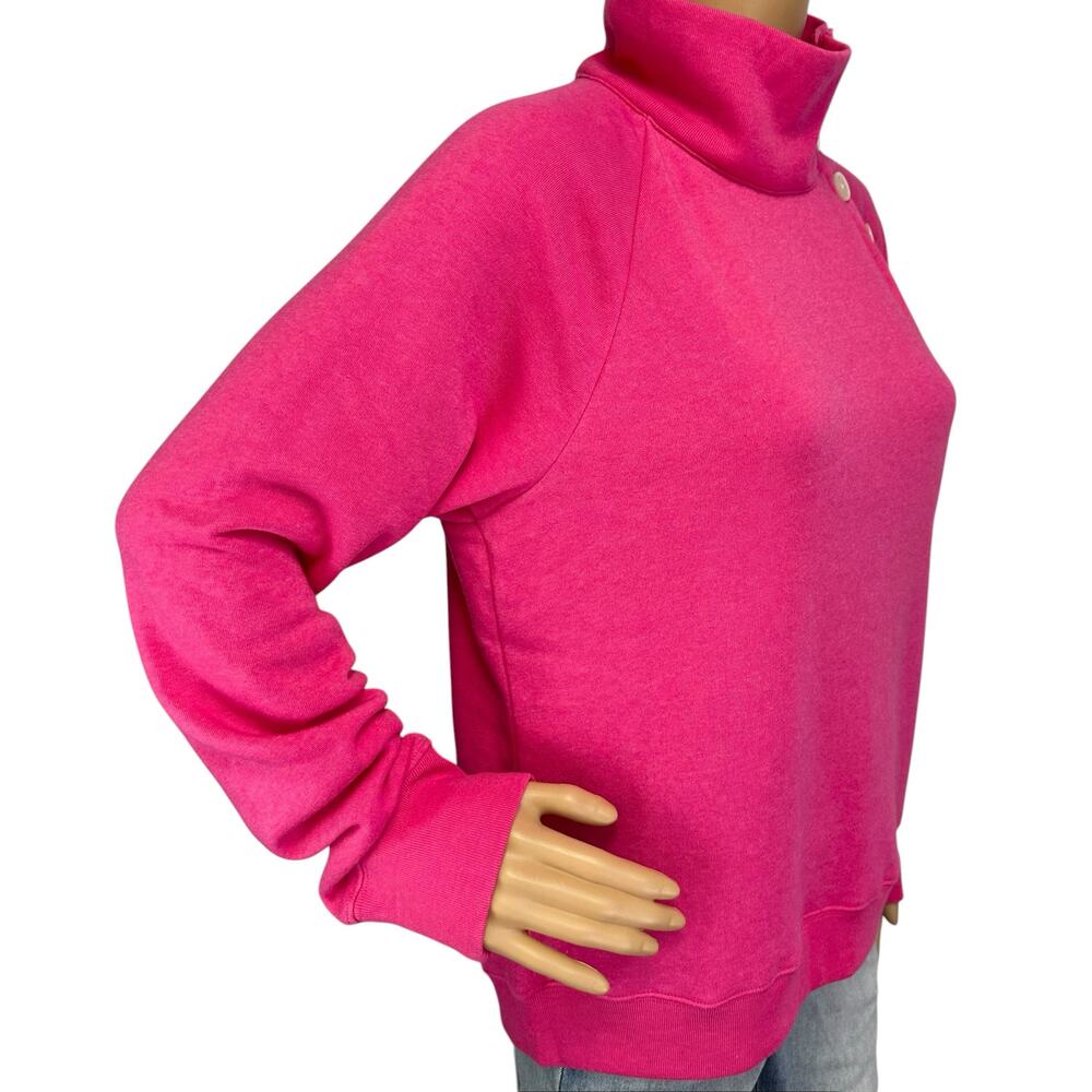 J. Crew Wide Button Collar Pullover Sweater Cloudspun Fleece Pink AC689 Size M - Picture 5 of 13